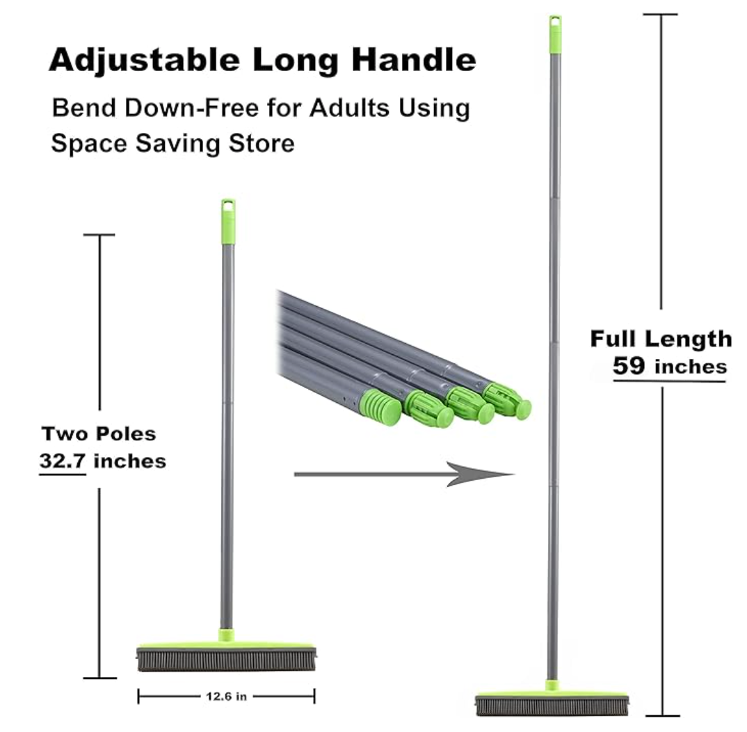 Broomwiz Scopa Per Peli Animali - Doppia Faccia Per Pavimenti E Moquette - Manico Regolabile 47-120cm - Foto 4